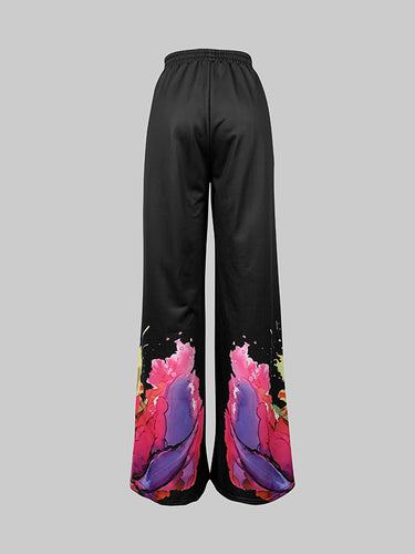 Loose Wide Bein Blumendruckhosen Hosen Hose