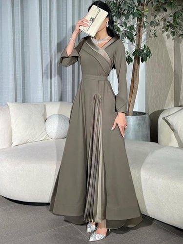 A-line wrap مطوي اللون الصلب تقسيم الفساتين m maxi