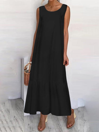 ゆるいプラスサイズシースルーシーリングスルーカラースプリットジョイントラウンドネックマキシドレス