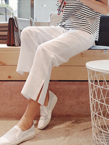 Leinen-Chic-Plus-Größe losen lässige, geteilte neunte Hose aufgeteilt