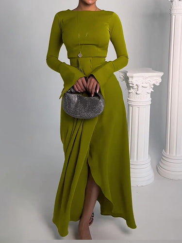 Bodycon غير منتظمة اللون الصلب تقسيم الفساتين الدائرية الدائرية