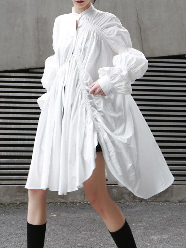 Loose Original Designed Irregular Puff Shirt Dress White / Free SIZE