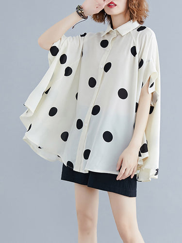 Mangas de batwing Medias Mangas Botonas de lunares de lunares blusas y camisas