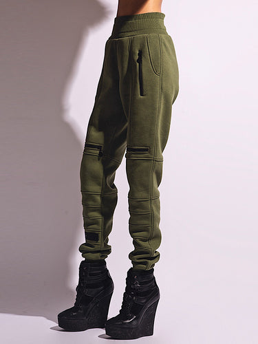 Stilvolle hoch taillierte Solid Color Reißverschluss Casual Sports Hosen
