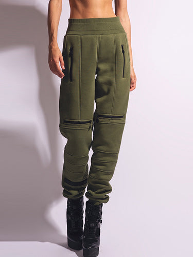 Stilvolle hoch taillierte Solid Color Reißverschluss Casual Sports Hosen