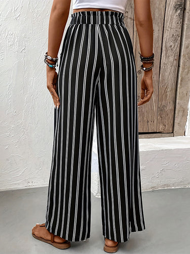 Hohe taillierte lockere Kontraststaschen gestreiftes Taillenhosen Hosen Hose gestreift