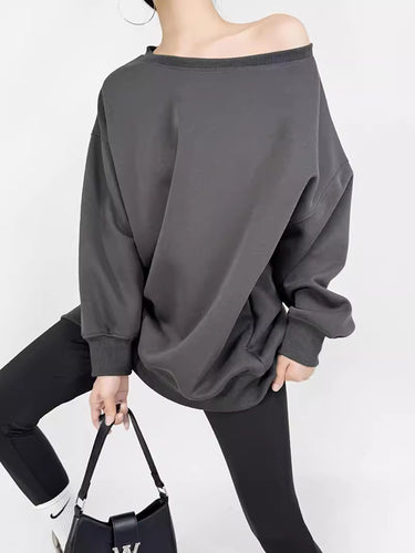 長袖のゆるい固体のスプリットジョイントラウンドネックスウェットシャツのトップス