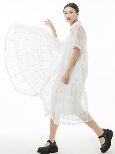 اللون الأصلي ذو اللون الصلب جوفاء فستان ميدي رفيع