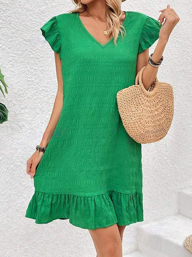 Manches à volants en vrac plissés de couleur unie à collier en V Fruismé mini robes