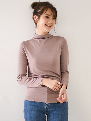 10色シンプルソリッドカラー長袖ハイネックTシャツトップ