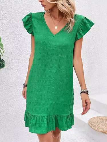 Manches à volants en vrac plissés de couleur unie à collier en V Fruismé mini robes