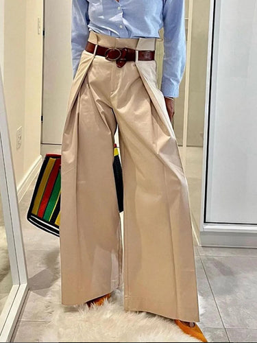 Hohe taillierte lose plissierte fehlfarbene Farben Split-Gelenkhosenhosen Hose