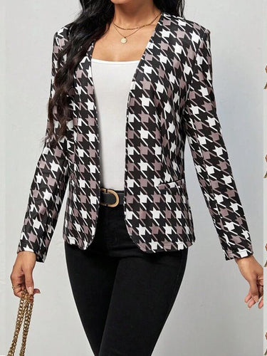 الأكمام الطويلة جيوب houndstooth vlazer blazer blazer
