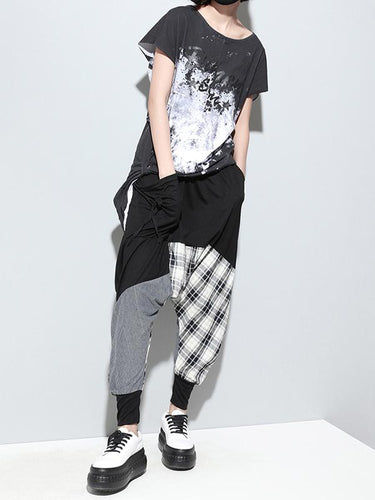 Lose Plaid Split-Gelenk Harem Hosen