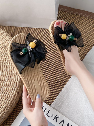 Gauze Bowknot Gauze Open Toe Split-Joint Slippers