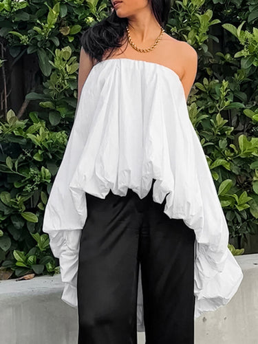 High-Low Sleeveless Elasticity Pleated Solid Color Split-Joint Tube Blouses&Shirts Tops