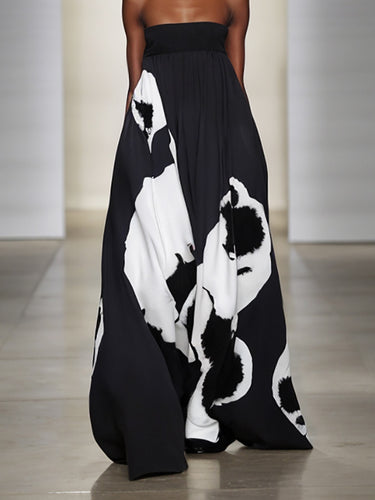 A-line loose plated print-coint-coint tube dresses maxi