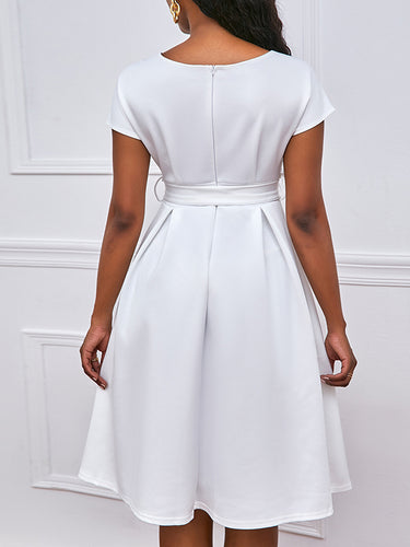 Robes midi à collier en v à lacets à lacets à bowknot