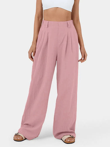 Lose Wide Bein faltfelles Farbfarbhose mit Split-Gelenkhosen