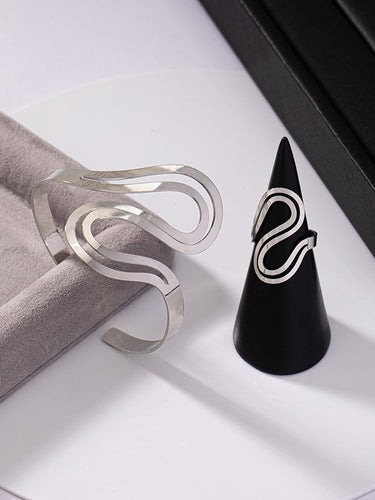 Bracelet de couleur unie géométrique creuse + anneaux accessoires deux pièces