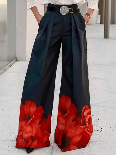 Calça alta de cintura alta floral