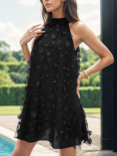 A-lineless salkeveless mesh Solid Color Drisl-Coint-Coint ثلاثية الأبعاد ثياب زهرة مصغرة