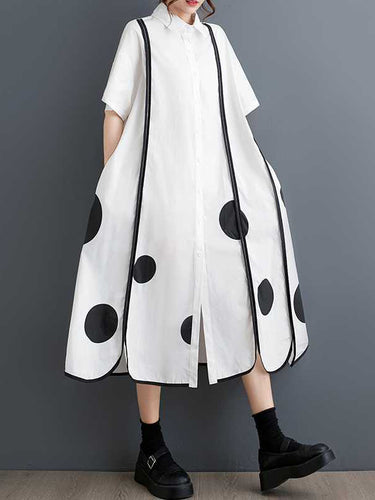 الأكمام نصف الأكمام A-line butgine pockets polka-dot split-pront split-joint apel midi dresses dress dress