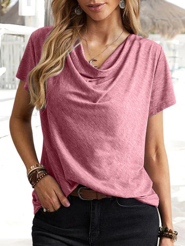 ゆるい半袖ソリッドカラーUネックTシャツのトップ