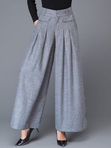 Lose breitbeinte Knopf ohne Gürtel Falten-Taschen Feste Farben Split-Gelenkhosenhosen Hose