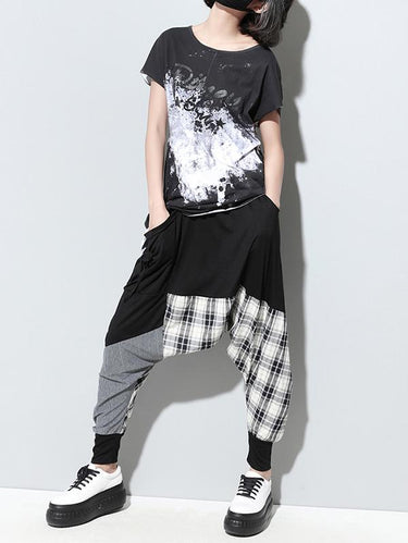 Lose Plaid Split-Gelenk Harem Hosen