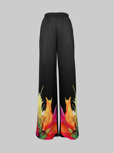 Loose Wide Bein Blumendruckhosen Hosen Hose