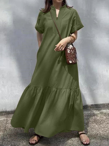 A-Line Sould Solid Solid Slows-Coint-Coint V-Neck Maxi Dresses