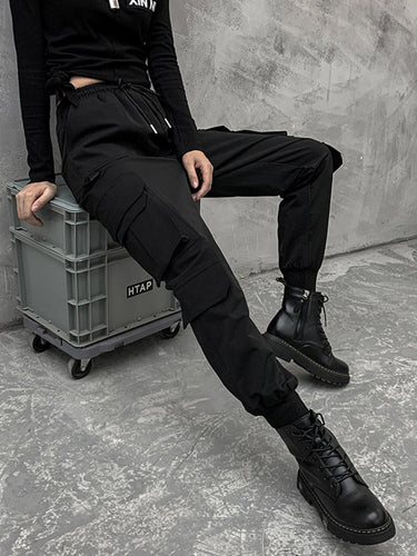 Stilvoller Kordelstring -Punk -Imperium Black Casual Overalls Hosen