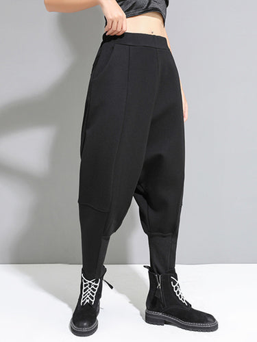 Stilvolle schwarze Samt-Split-Gelenk-Harem-Hosen