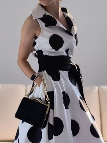 A-lineless polka-dot-dot-coint-coint rouive aper maxi dresses dress shirt dress
