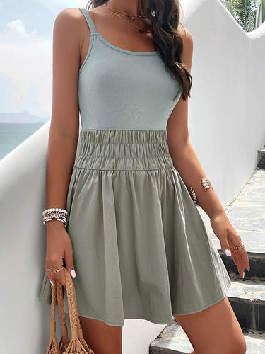A-Line High Waisted Elasticity Solid Color Spaghetti-Neck Mini Dresses