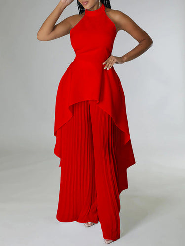 Lacy sin espalda sin encaje sólido sólido chaleco de cuello halter superior + pantalones de alto nivel bajo dos piezas establecidas