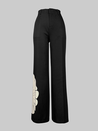 Asymmetrische florale gedruckte Kleberhose mit hoher Taille, gerade Beinbein