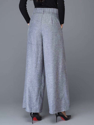 Lose breitbeinte Knopf ohne Gürtel Falten-Taschen Feste Farben Split-Gelenkhosenhosen Hose