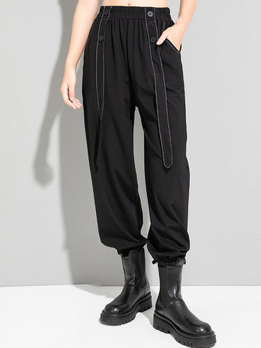 Pantalon occasionnel noir à taille noire urbaine pantalon harem