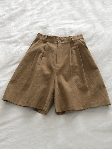 ゆるい広い脚の弾力性プリーツのソリッドカラーショーツ