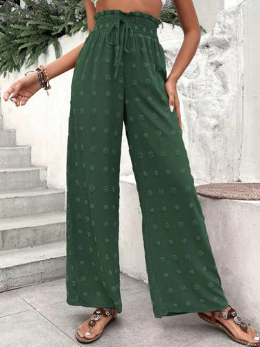 Hohe taillierte loses kordelförmige Elastizität Jacquard Feste Farbhosen Hosen Hosen