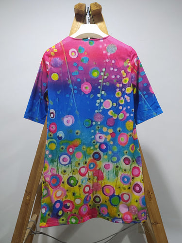 Originaldruck V-Ausschnitt Kurzarm Mini-Kleid