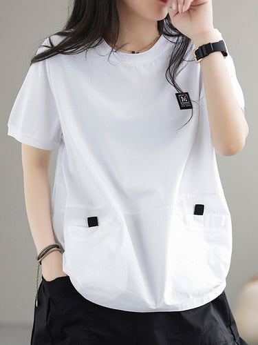ゆるい半袖スプリットジョイントラウンドネックTシャツのトップス