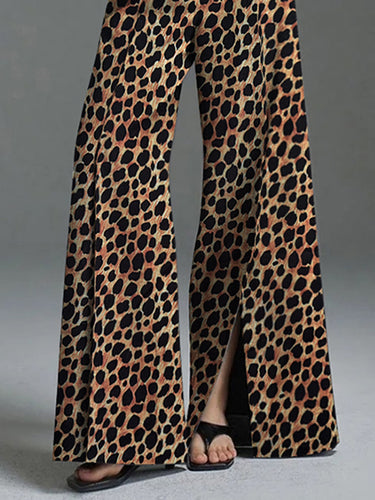 Lose Weitbein Leopard Split-Front Casual Hosenboden Hose