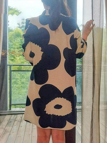 Manches longues à manches lâches imprimées plissées mock cou mini robes