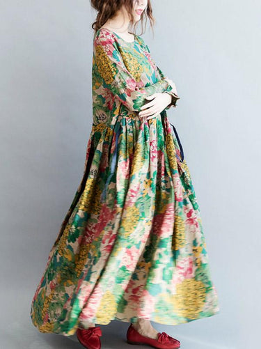 National Style Blume gedrucktes langes Kleid
