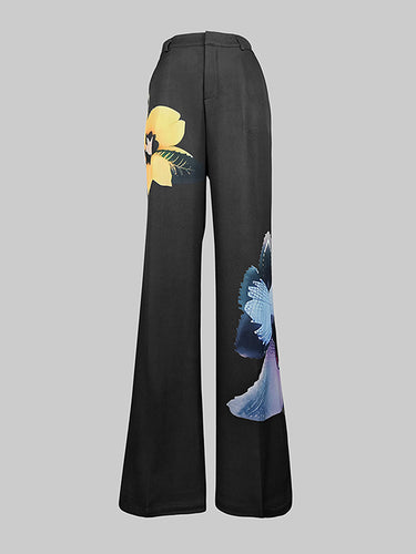 Hohe taillierte lose Blütendrucktaschen Hosenhosen Hose