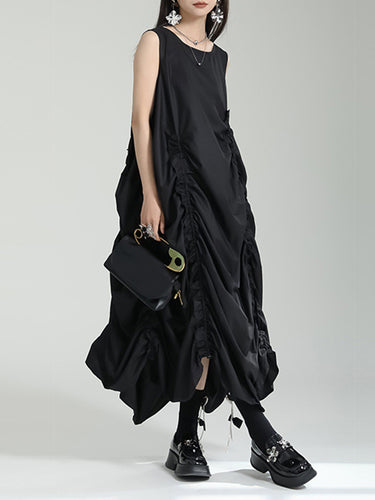 مرونة غير متماثلة فضفاضة بلا أكمام مطوية بلون صلب مستدير