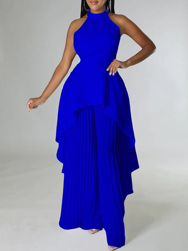 Lacy sin espalda sin encaje sólido sólido chaleco de cuello halter superior + pantalones de alto nivel bajo dos piezas establecidas